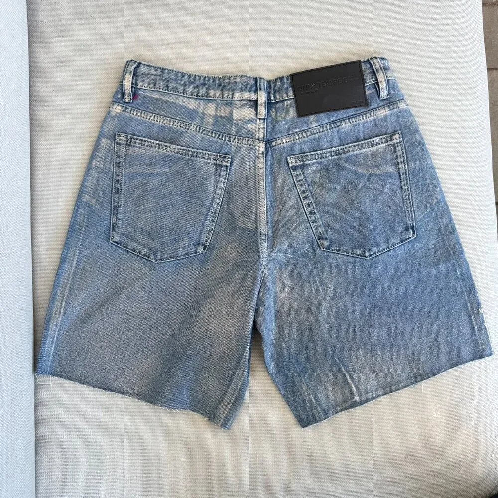 NWT One Teaspoon Jackson Long Jean Shorts in Metal Blue 27